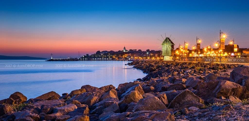 canon, color, postcard, picturesque, landmark, europe, nesebar, windmill, bulgaria, travel, urban, architecture, iconic, sunrise, blue hour, seascape, AlexDROP