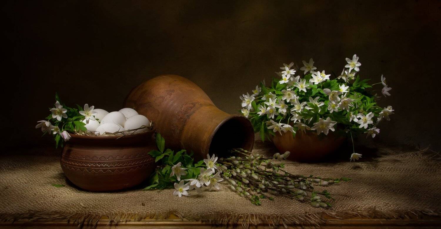 натюрморт, ветреница, вербное, верба, яйца, Татьяна Феденкова