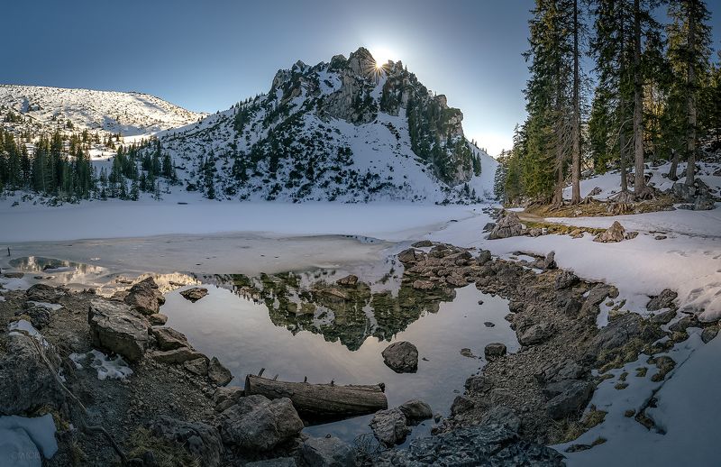 горное озеро, альпы, бавария, солнце, вечер Горное озеро фото превью