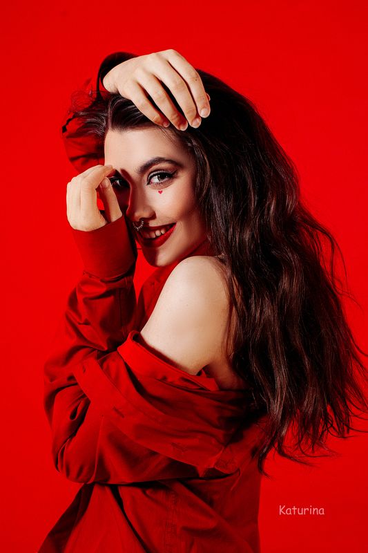 фотография, портрет, портретная фотография, девушка в красном, red, женская красота  фото превью