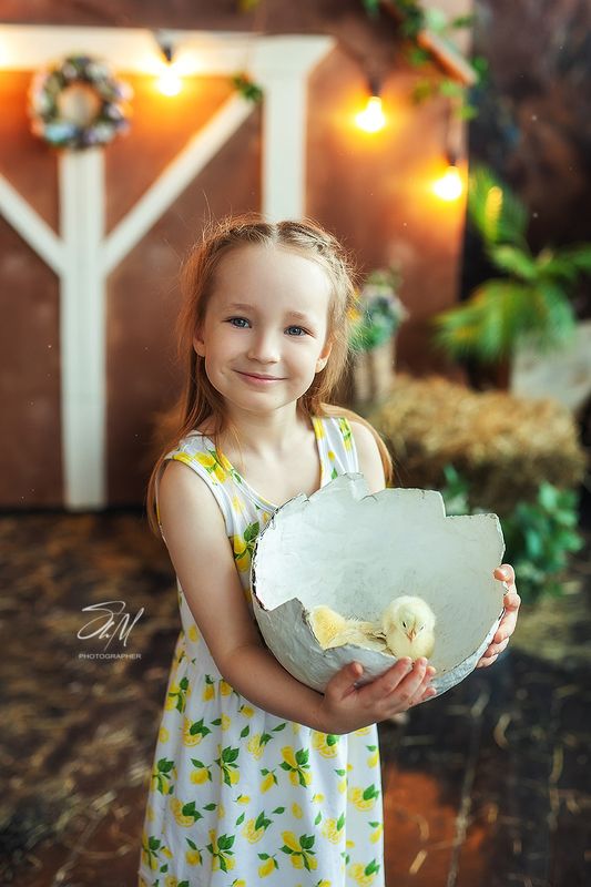 пасха, цыплята, портрет, девочка, детский, ребенок, праздник, открытка, улыбка, *** фото превью