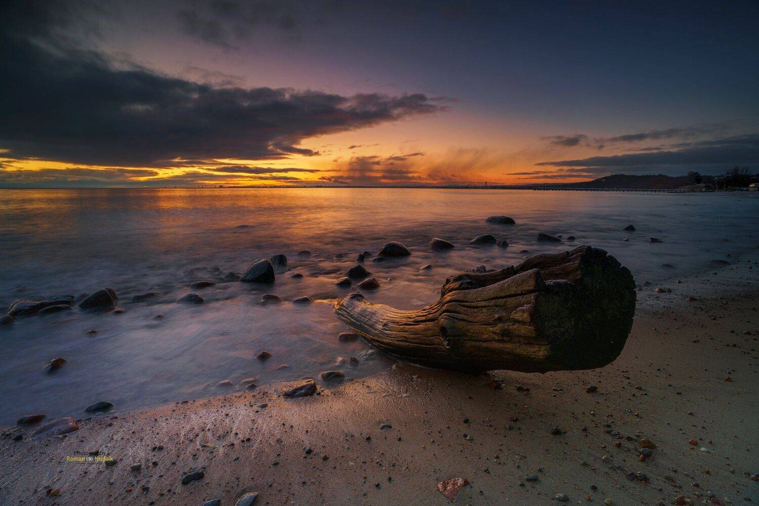 Gdynia, Poland, landscape, Baltic Sea, sea, sky, sunrise, colors, colorful sky, clouds, sea shore, tree,, Roman Hudzik