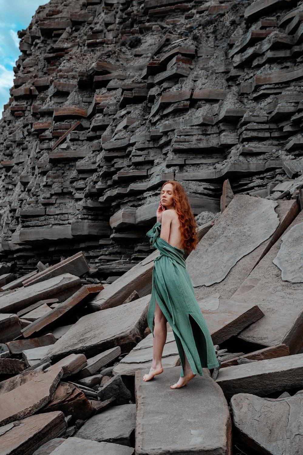 girl, redhead, crimea, rocks, rock, green, body, outdoor, Николай Новиков