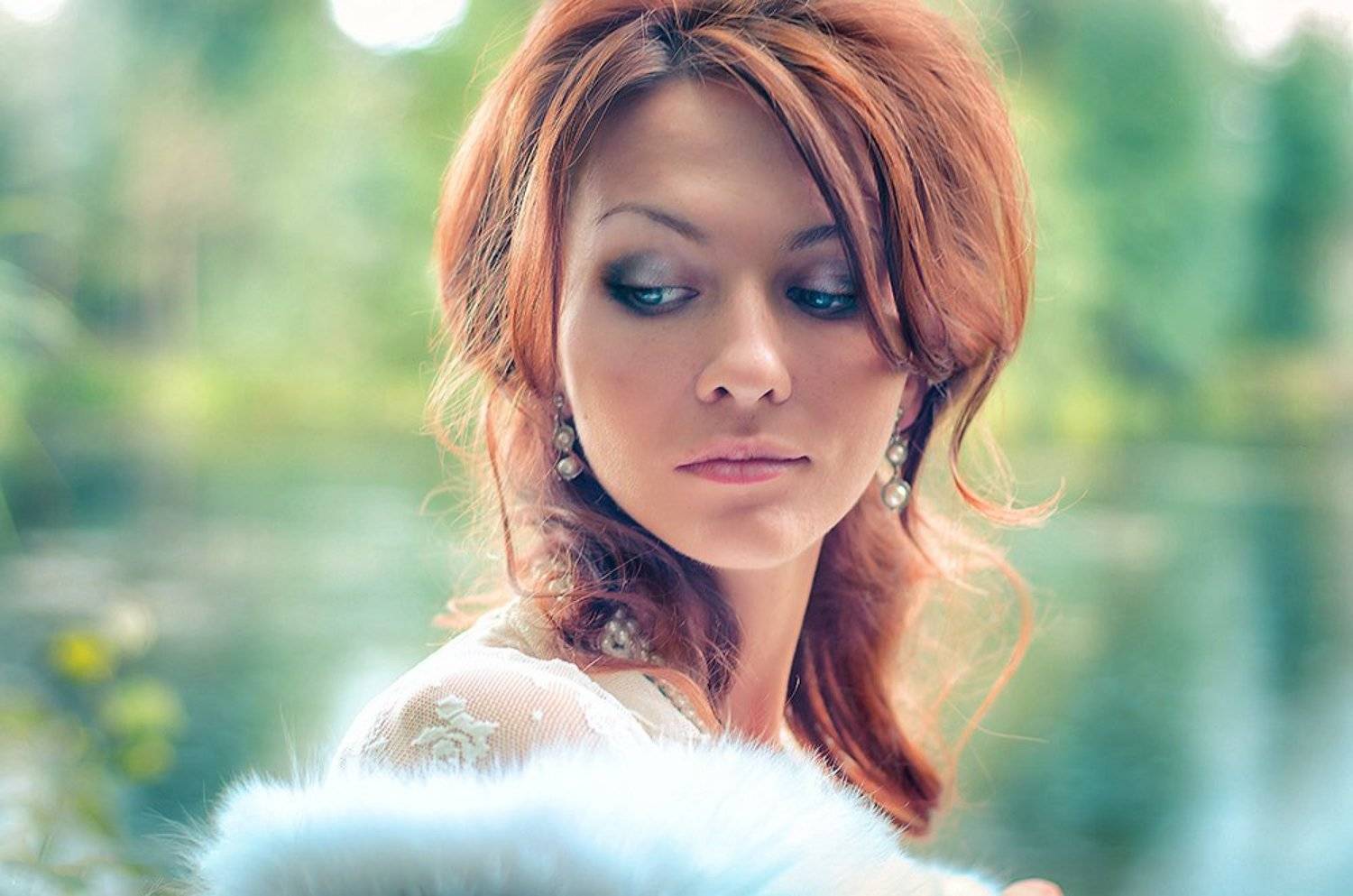 Девушка в белом, На природе, Природа зеленый фон, Аверина Елена