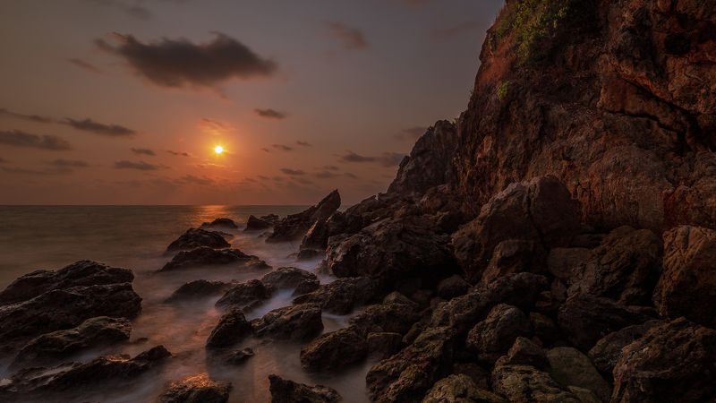 seascape, landscape, sunset, rocks Sunset фото превью