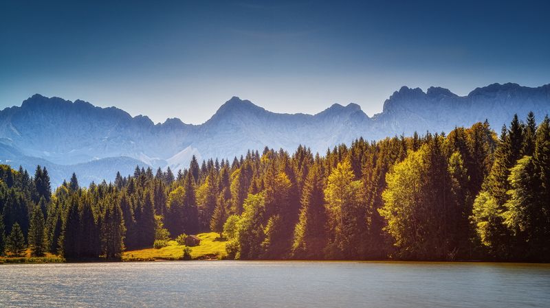 нет людей,  на улице,  гора,  природа,  дерево,  озеро,  воды,  пейзаж - пейзаж,  спокойствие,  спокойная сцена,  небо,  красота в природе,  идиллический,  день,  отражение,  не городская сцена,  путешествовать,  утро,  облако - небо, Утренняя тишина фото превью