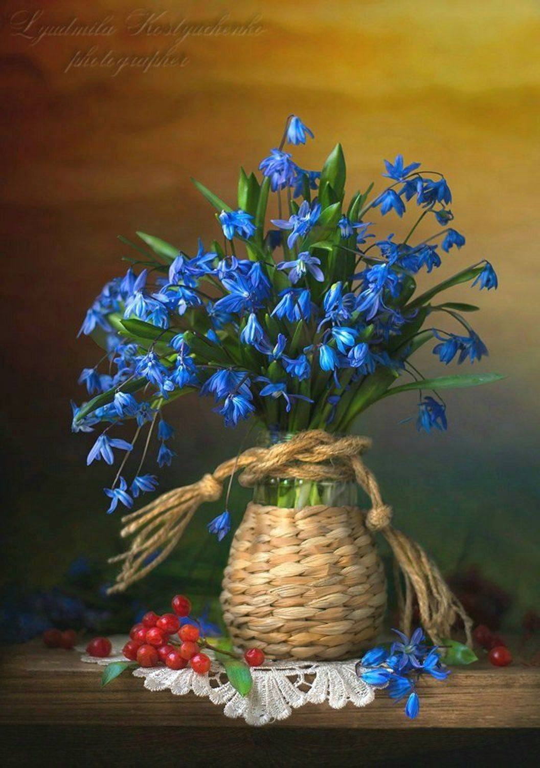 художественное фото,натюрморт,букет с цветами,пролески,калина.., Людмила Костюченко