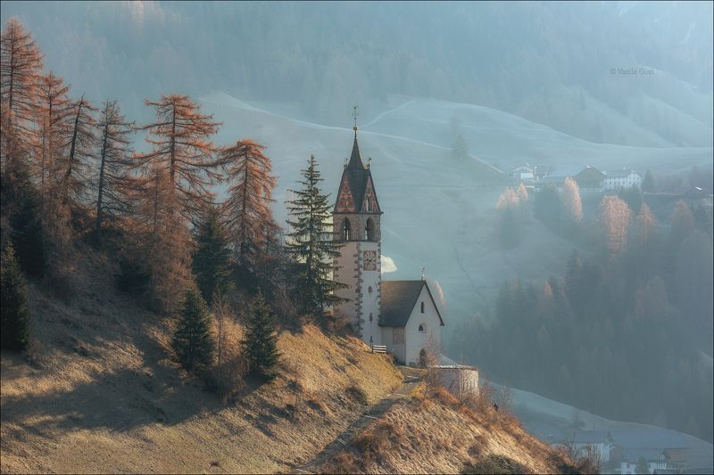 доломитовые альпы,tolpei,деревня,осень,италия,alps,santa barbara,церквушка,morning,colors,аlpine church Свежесть утра фото превью