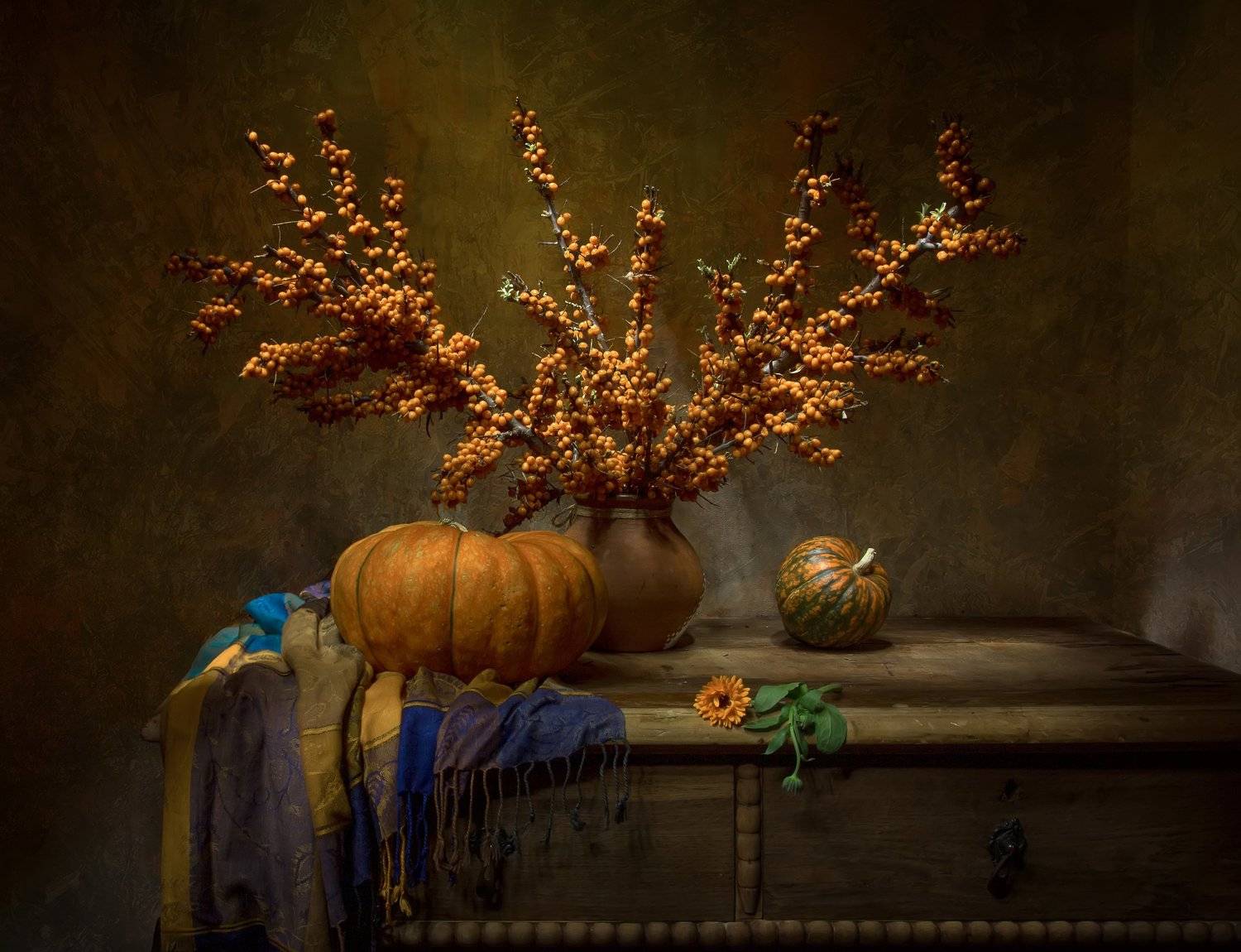 натюрморт, тыква, облепиха, Татьяна Феденкова