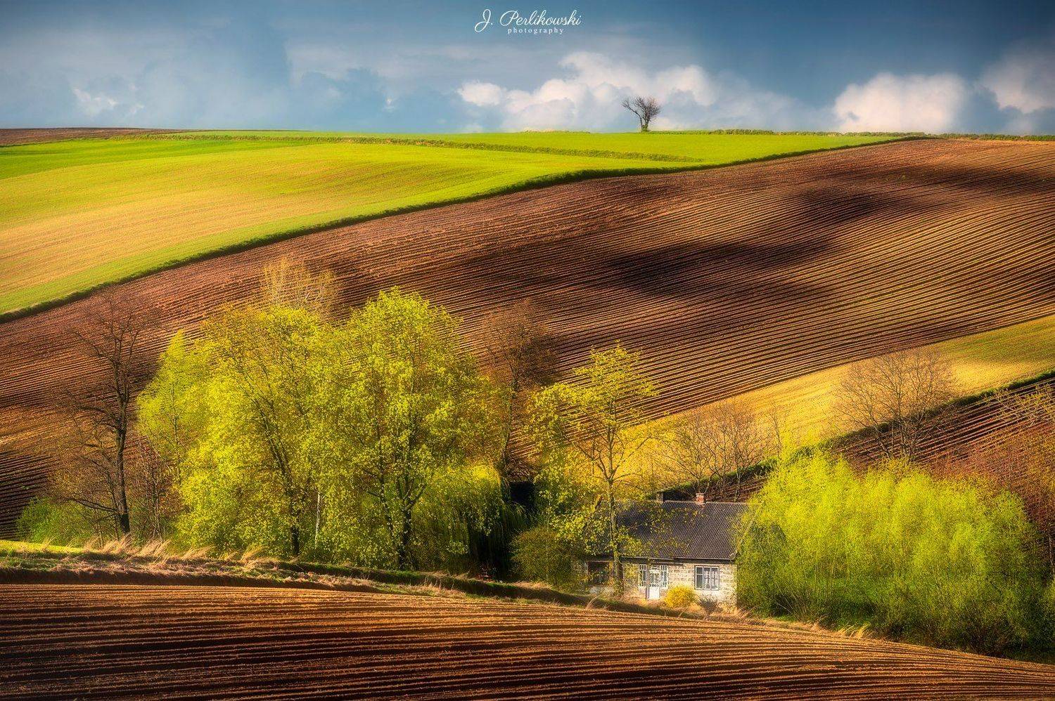 countryside, sunset, fields, spring, Jakub Perlikowski