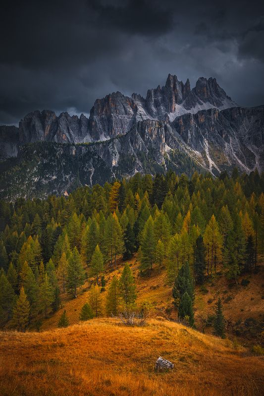 autumn, dolomiti, sky, clouds, tree, forest, italy landscape  dolomiti фото превью