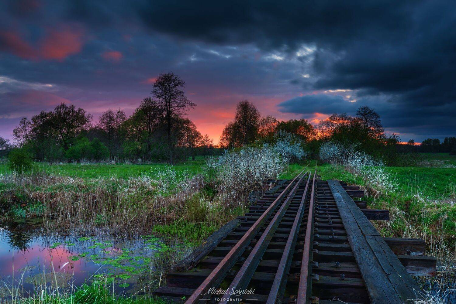 #sunset #poland #ponidzie #train #trees #water #sky #dramatic #nature #pentax #benro #benq, Michał Sośnicki