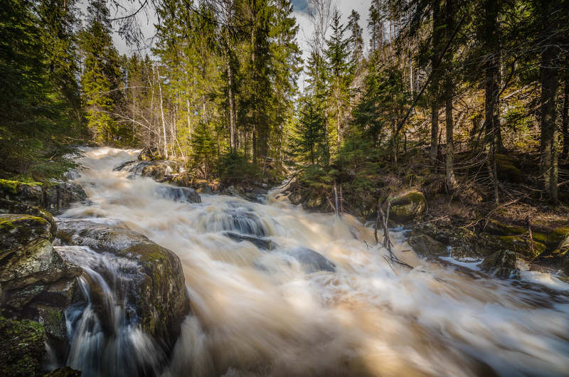 пейзаж, закат, лето, озеро, вода, отражение, небо, облака, красота, природа, весна, водопад Карельский водопад фото превью