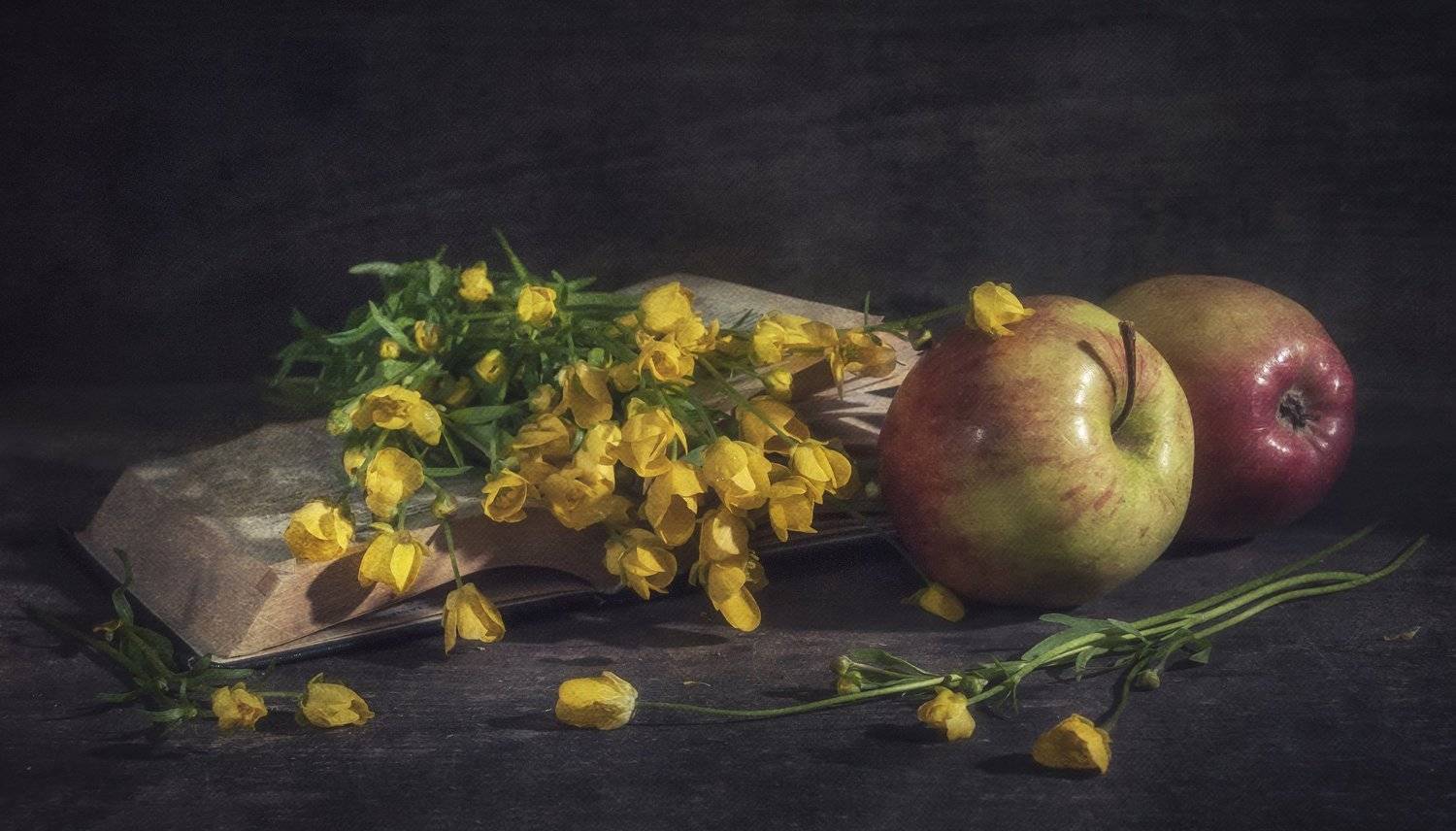 цветы,яблоки,букетик,книга,текстура, Владимир Володин