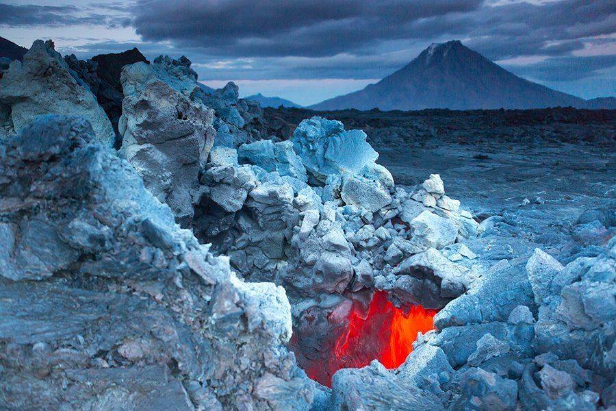 Вулкан, Закат, Извержение, Камчатка, Лава, Денис Будьков