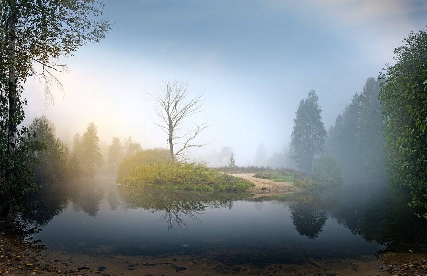 осень, туман, остров, рассвет, Сергей Хромов