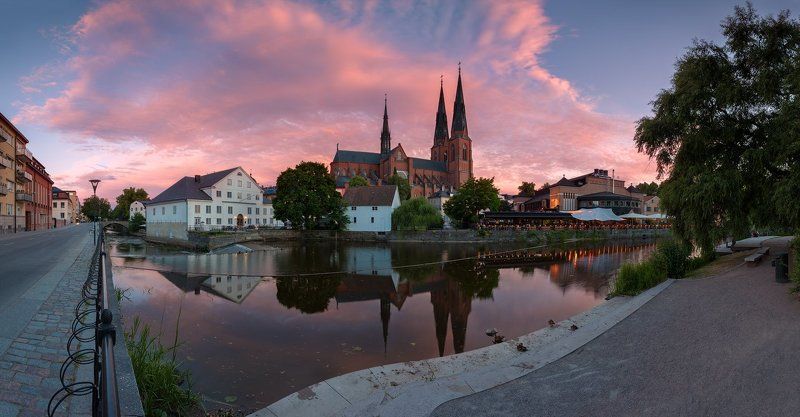 panorama, sunset, sverige, sweden, uppsala, закат, набережная, панорама, уппсала, швеция Древняя столица Швеции фото превью