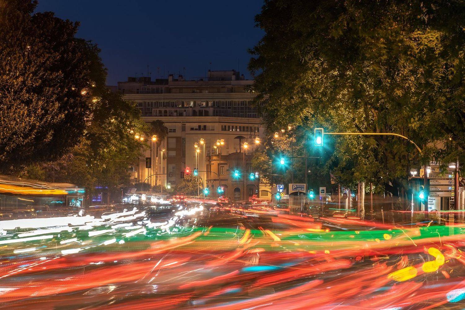 way; night; city; lights; colors; blue hour,, Sib&eacute;