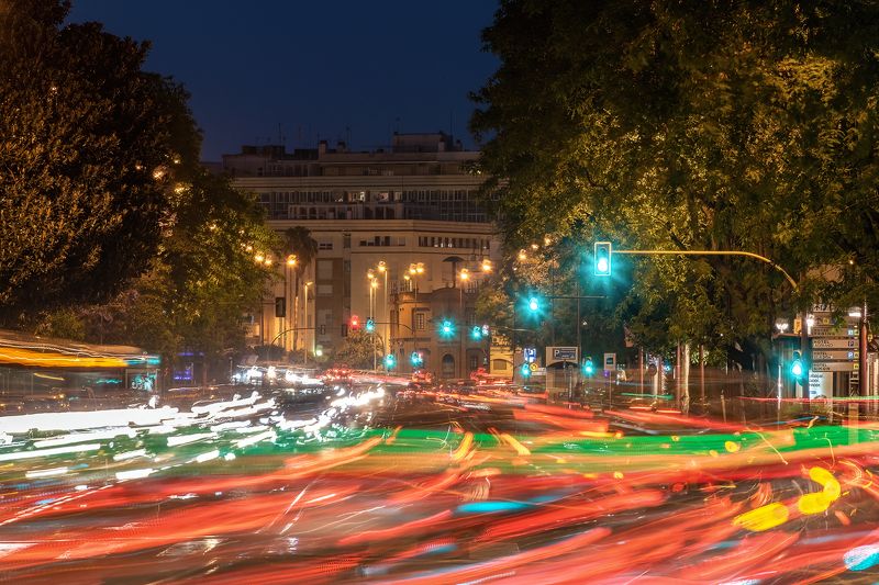 way; night; city; lights; colors; blue hour, Оставайся на дорожке фото превью