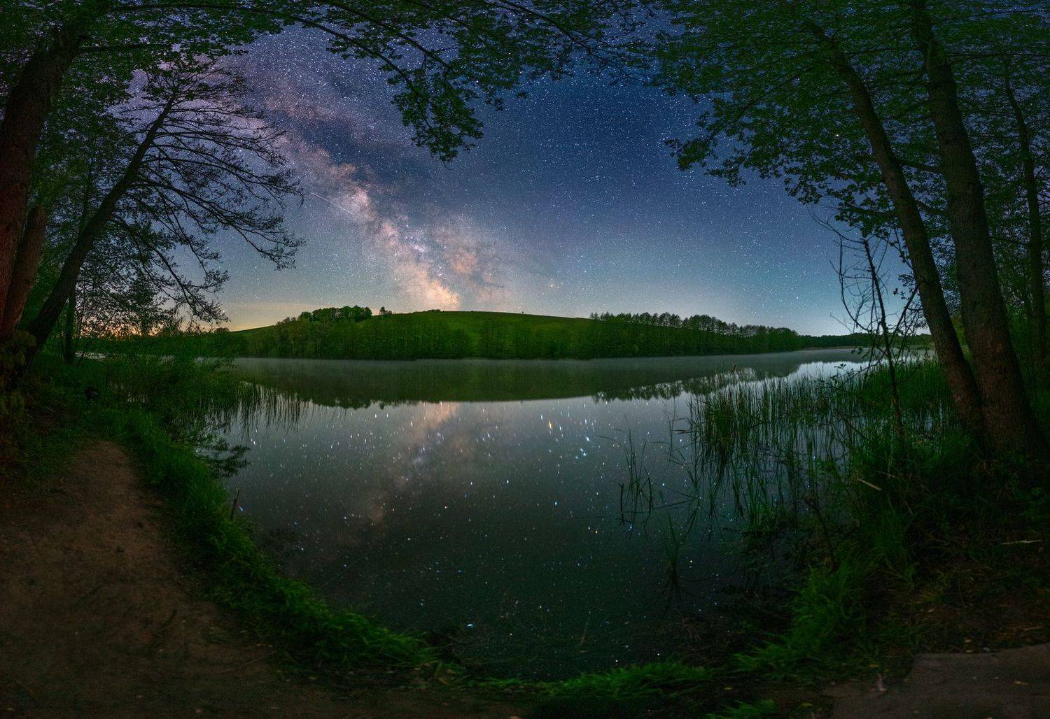 milkyway, starry, night, may, pond, stars, spring, kholodnyyar,, Валентин Гайдай