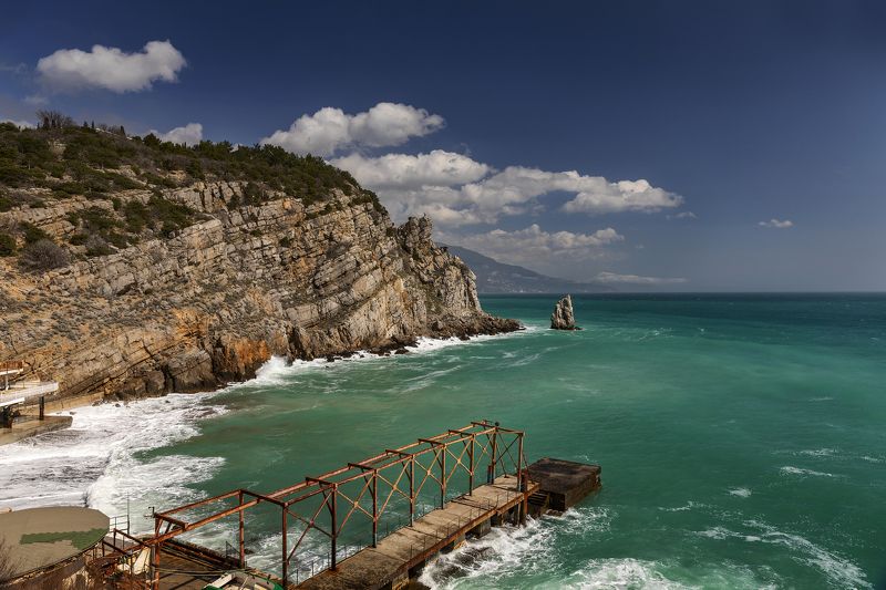 чёрное море, крым, скалы, море, прибой, вода, берег  фото превью