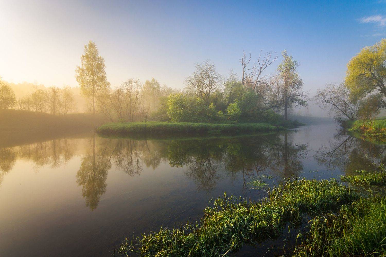 лето, пейзаж, рассвет, природа, утро, туман, река, истра, московская область, май, весна, Александр Кыров