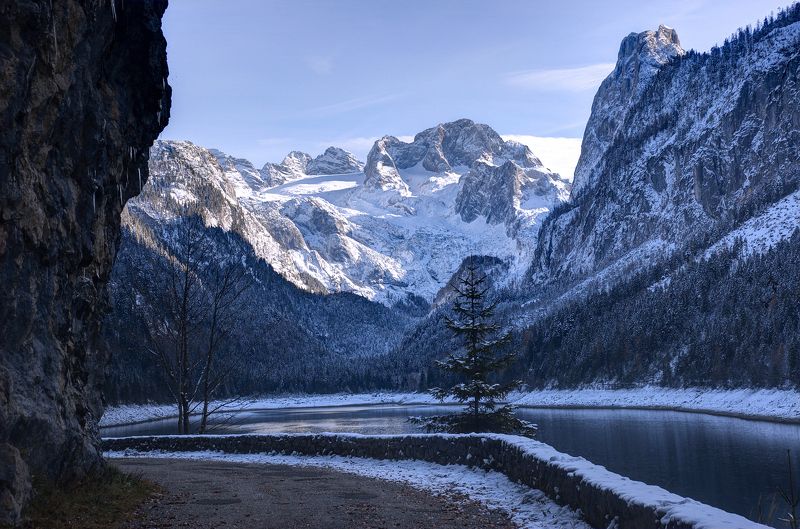 альпы, горы, озеро, снег Альпийская дорога фото превью