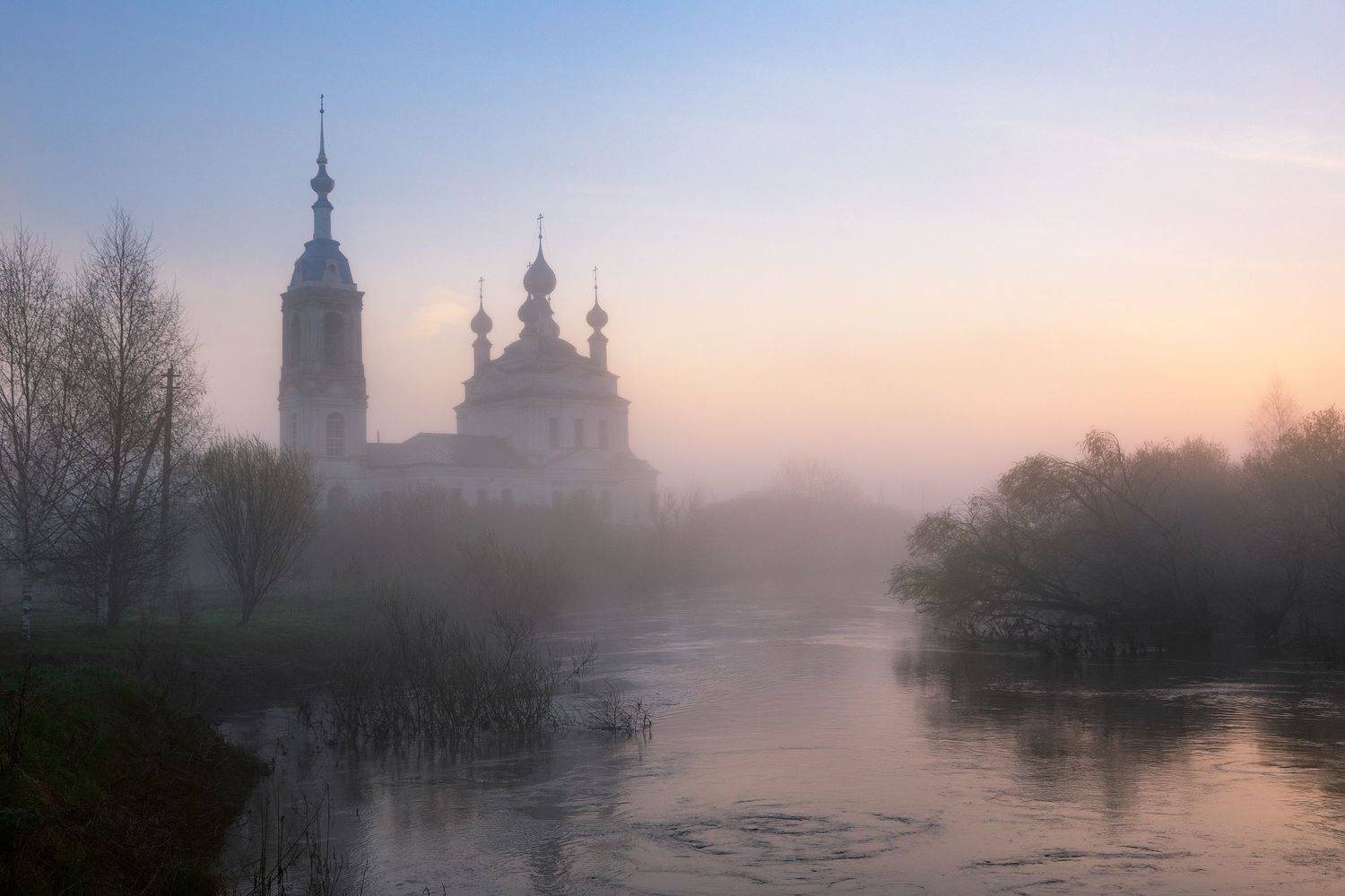 туман, храм, утро, Александр Стрельчук