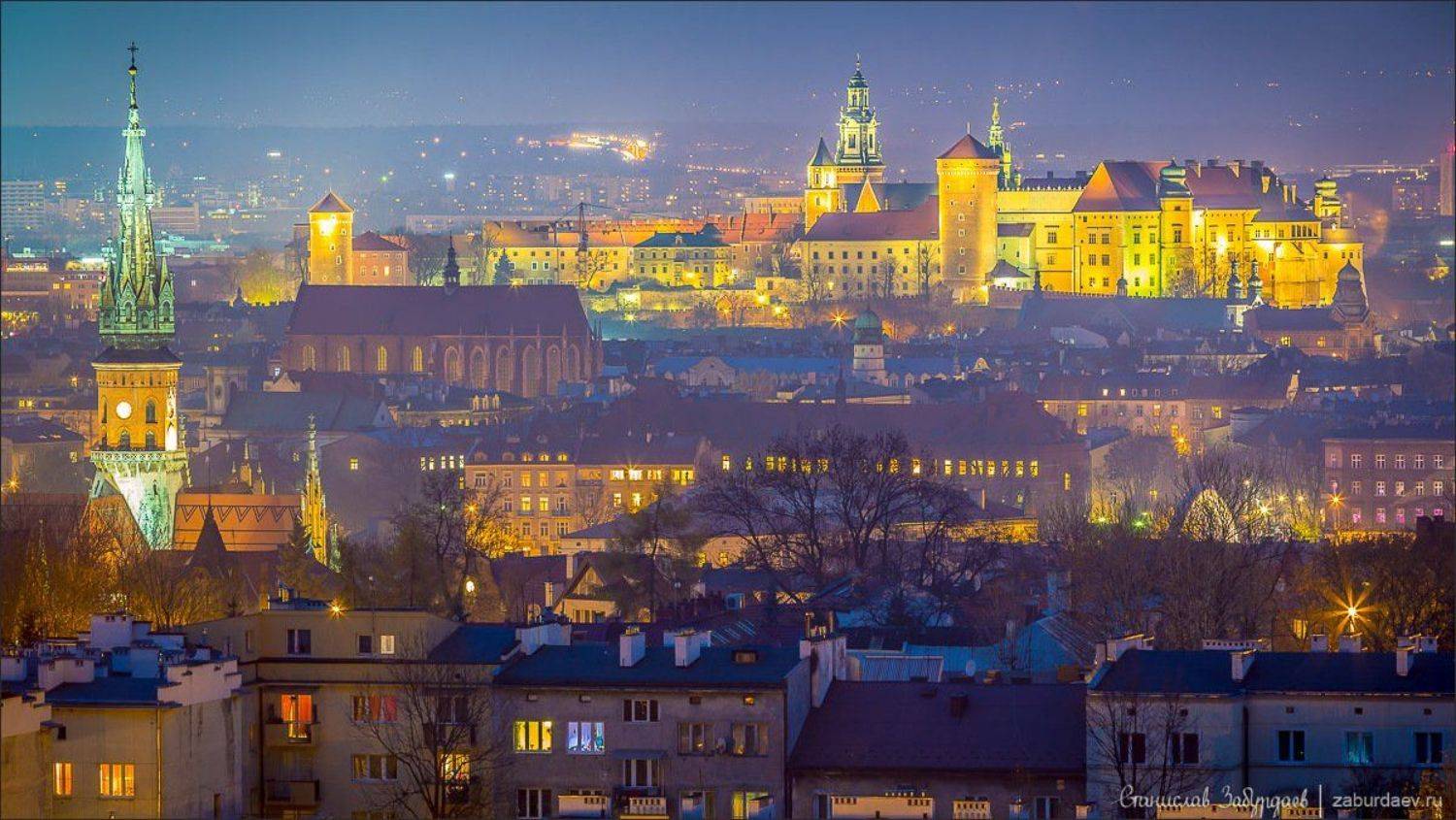 Вечер, Город, Европа, Краков, Ночь, Панорама, Пейзаж, Польша, Станислав Забурдаев