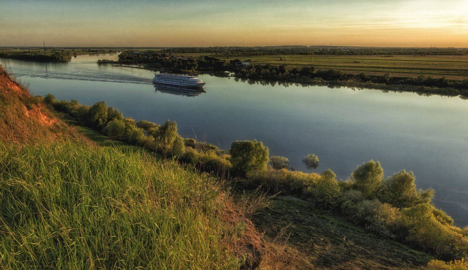 закат,река,теплоход., Анатолий Салтыков