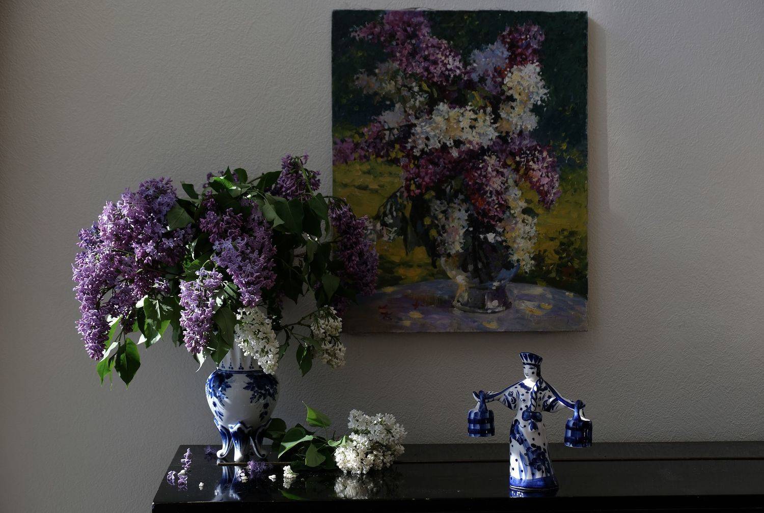 Still life, lilac, flowers, flora, summer, nature, Gzhel, porcelain, ceramics, Сирень, Гжель,, Svetlana Povarova Ree