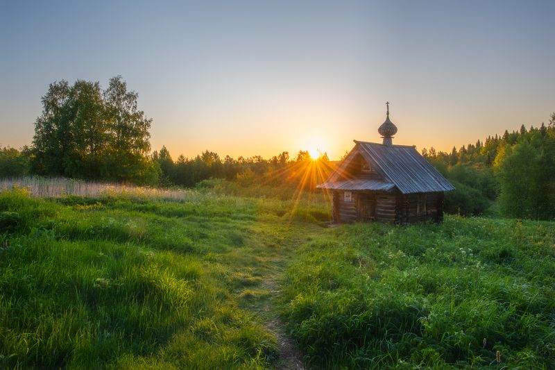 белая ночь, рассвет, часовня, архангельская область, куртяево Начало нового дня фото превью