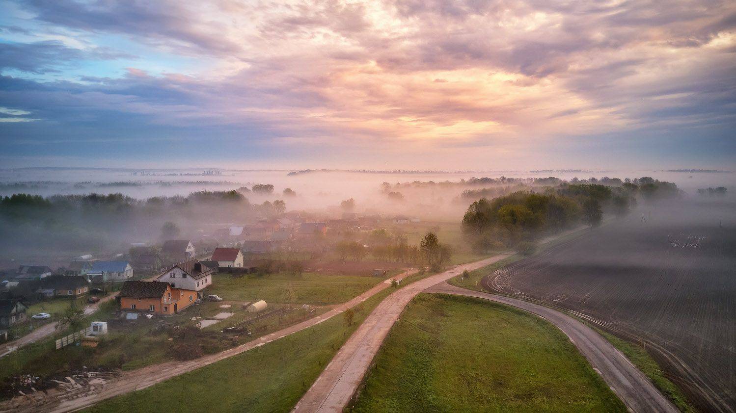беларусь, весна, деревня, дождь, дорога, май, минск и окрестности, поля, рассвет, туман, утро, Вейзе Максим