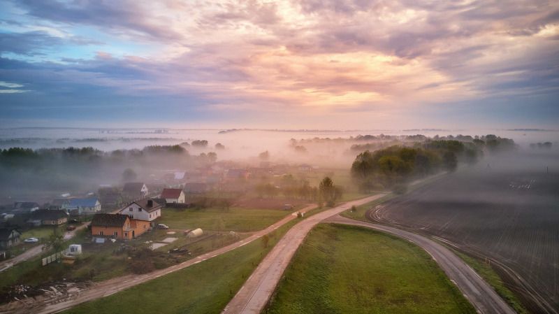 беларусь, весна, деревня, дождь, дорога, май, минск и окрестности, поля, рассвет, туман, утро Майский рассвет фото превью