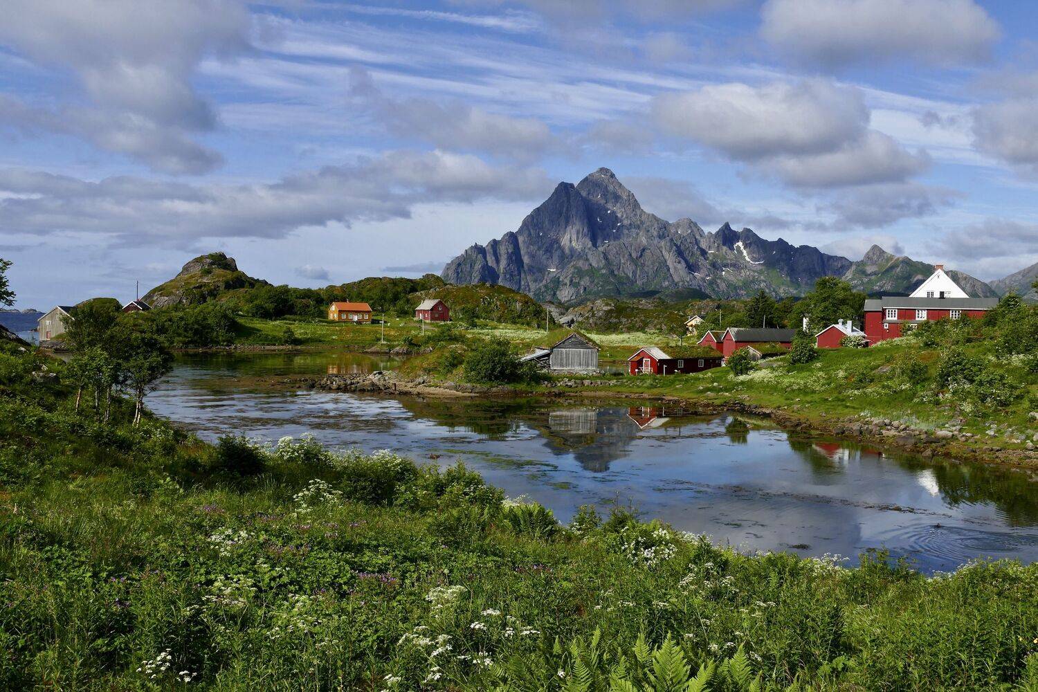 Landscapes, nature, Norway, Lofoten, mountain, water, fjord, houses, colors, reflection, travel, summer, sky, clouds, sun light, , Svetlana Povarova Ree