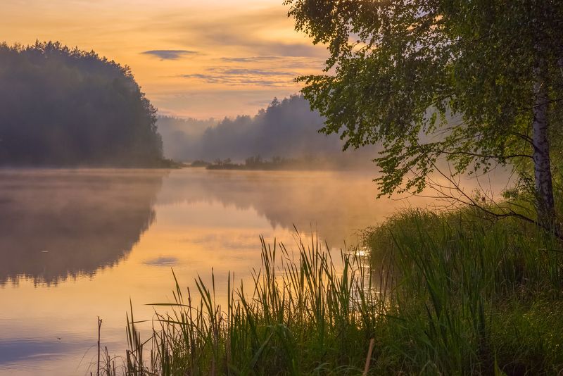 вечер июнь черная порза туман вода закат Вечерний туман фото превью