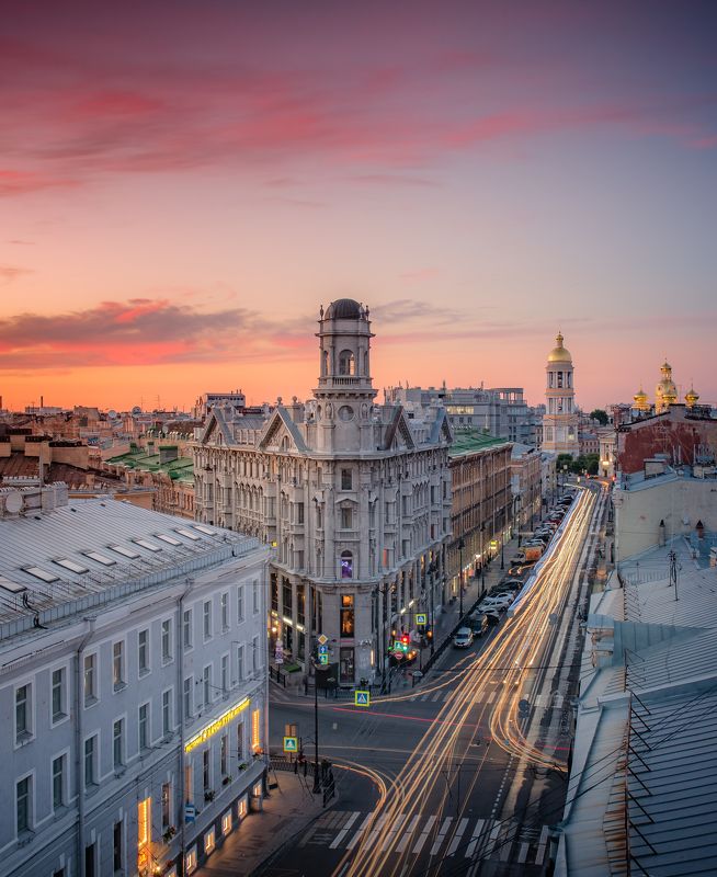 город, санкт-петербург, россия,  закат, рассвет, небо, лето, весна, Закат над Пятью углами фото превью