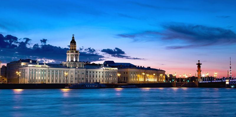 город, ночь, архитектура, город, небо Белая ночь с видом на Кунсткамеру фото превью