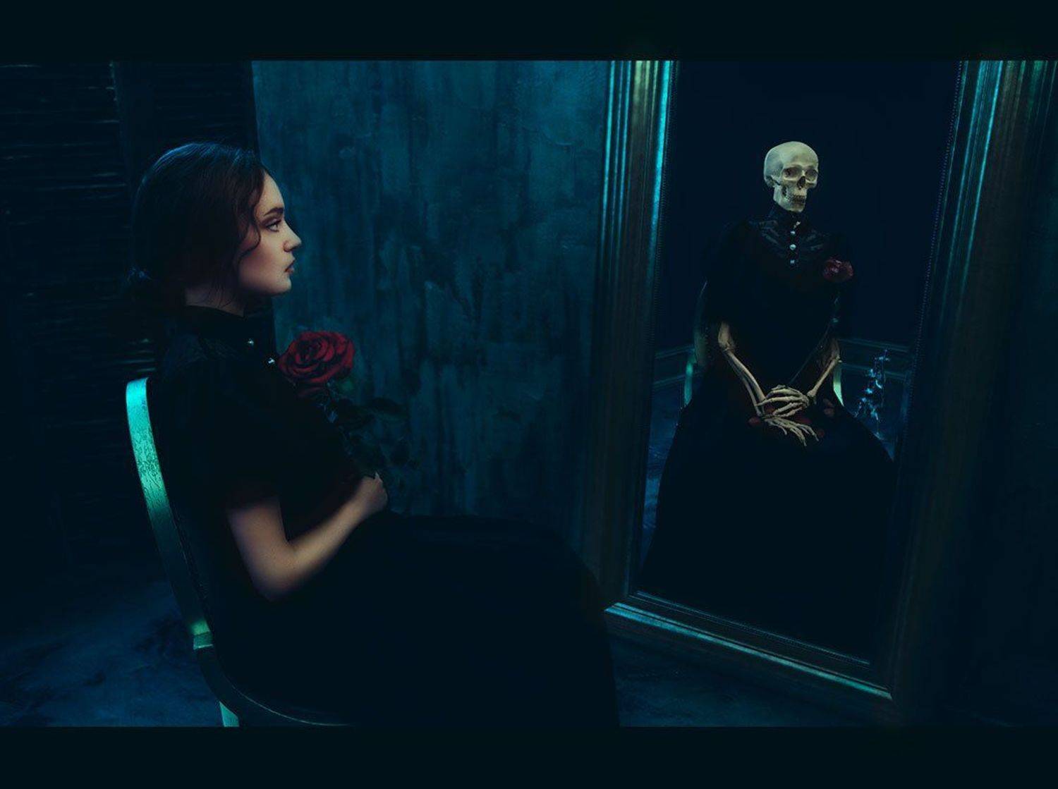 Атмосфера, Девушка, Портрет, Портрет девушки, Психологический портрет, Скелет, Студия, Цветок, Дарина Рябченко