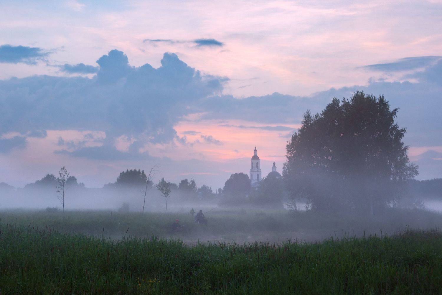 туман, храм, утро, село, рыбак, Александр Стрельчук