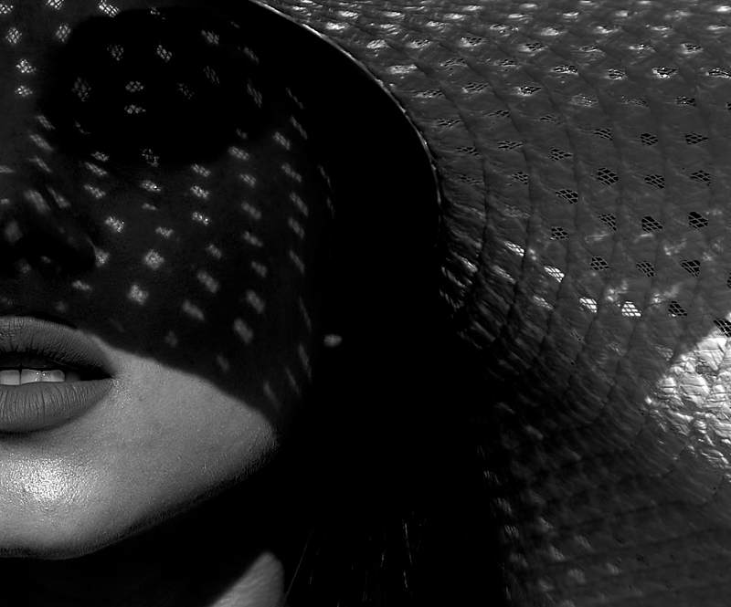 девушка, губы, чб, шляпа, лицо  фото превью