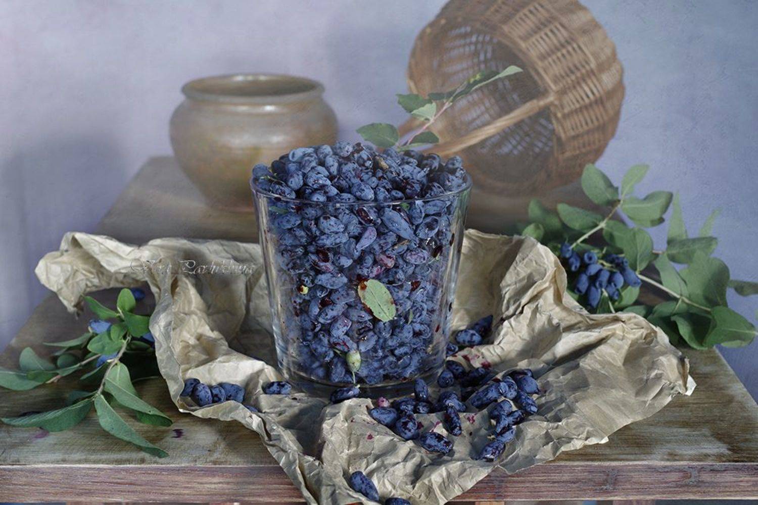 натюрморт,ягоды,жимолость,лето,вера павлухина,, Вера  Павлухина