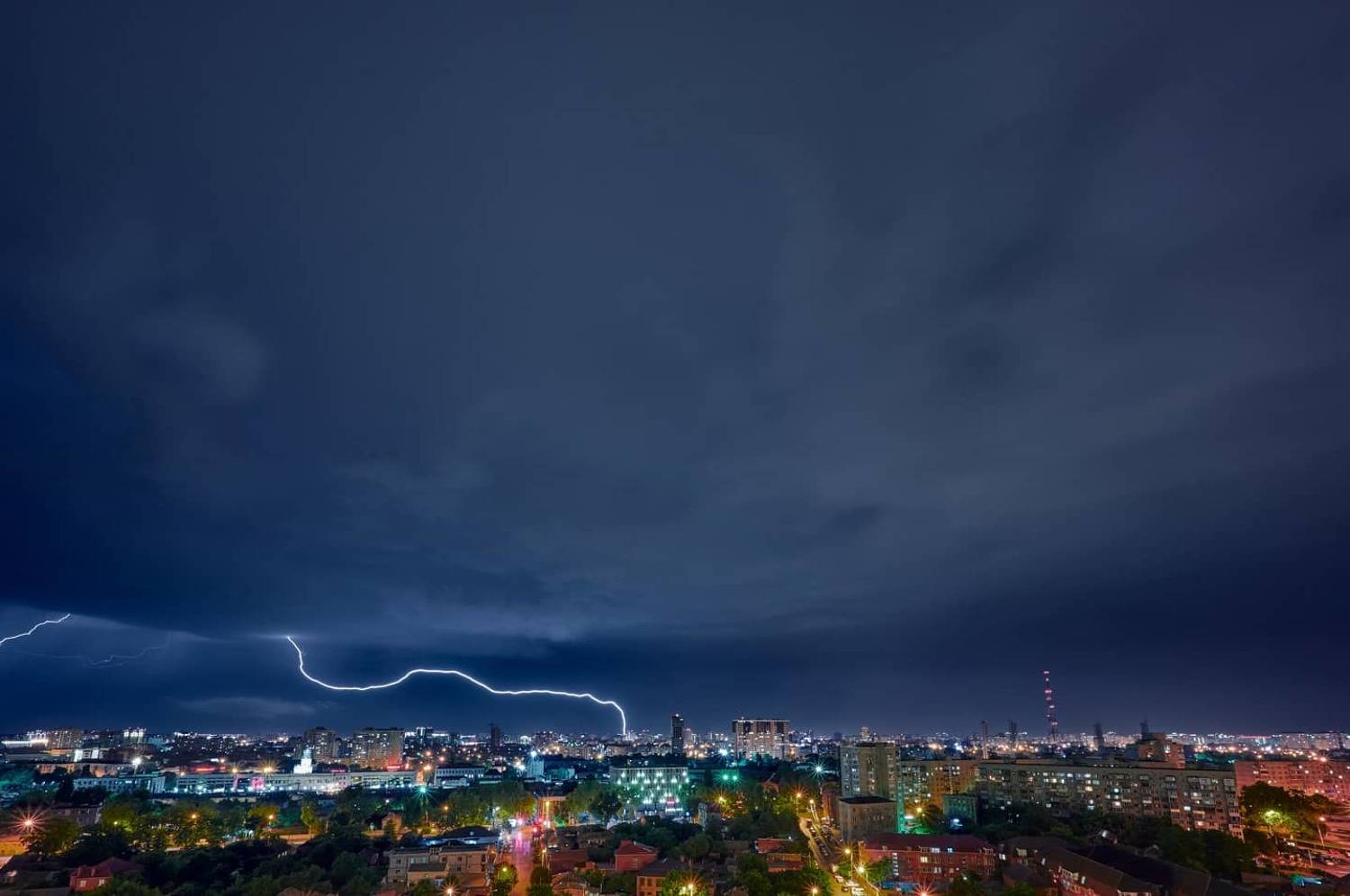гроза, ночь, лето, молнии, город, красота, пейзаж, тучи, город, DMITRIY MOISEEV