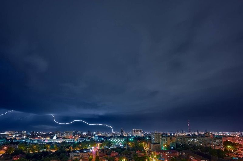 гроза, ночь, лето, молнии, город, красота, пейзаж, тучи, город Гроза над Краснодаром фото превью