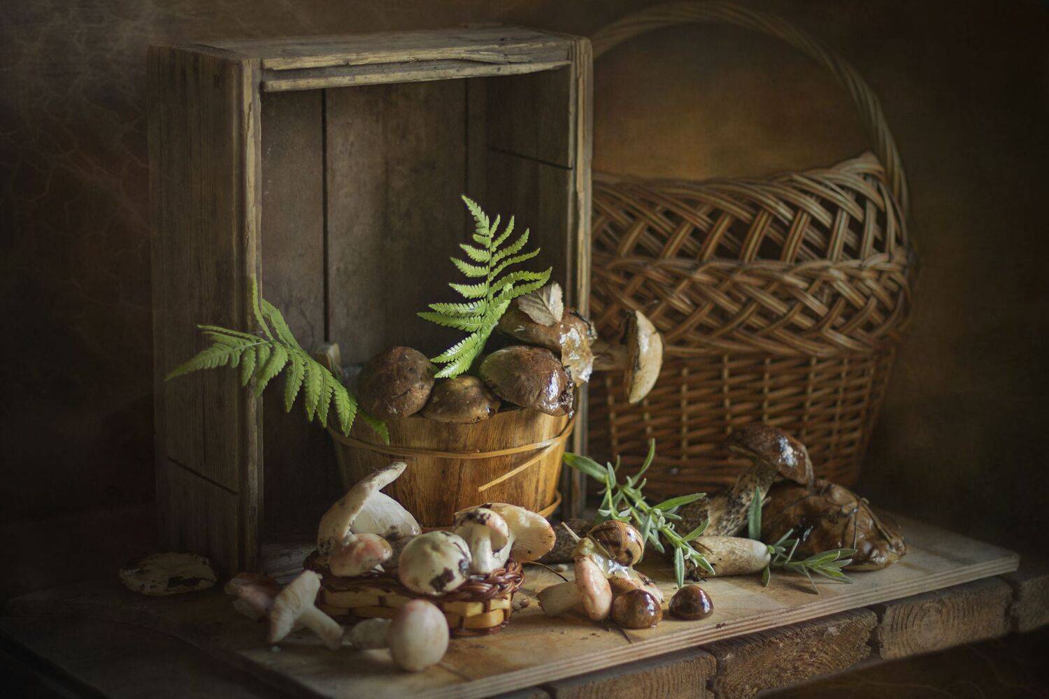 натюрморт, грибы, корзина, лето, лес, Лионелла Зимина