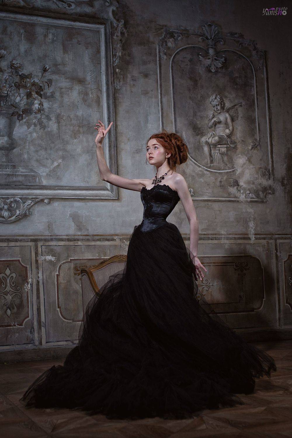 портрет, студия, ренессанс, черный, рыжая, девушка, история, исторический портрет, Янина Ермакова