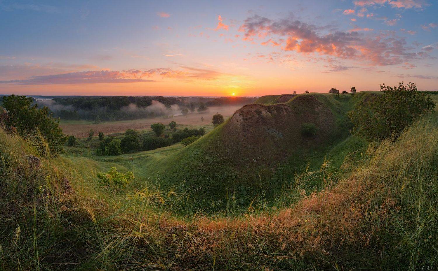 утро, лето, рассвет, солнце, панорама, долина, туман, облака, свет, пейзаж, dawn, summer, panorama, light, fog, misty, valley, foggy, countryside, landscape, morning, Ivan Maljarenko