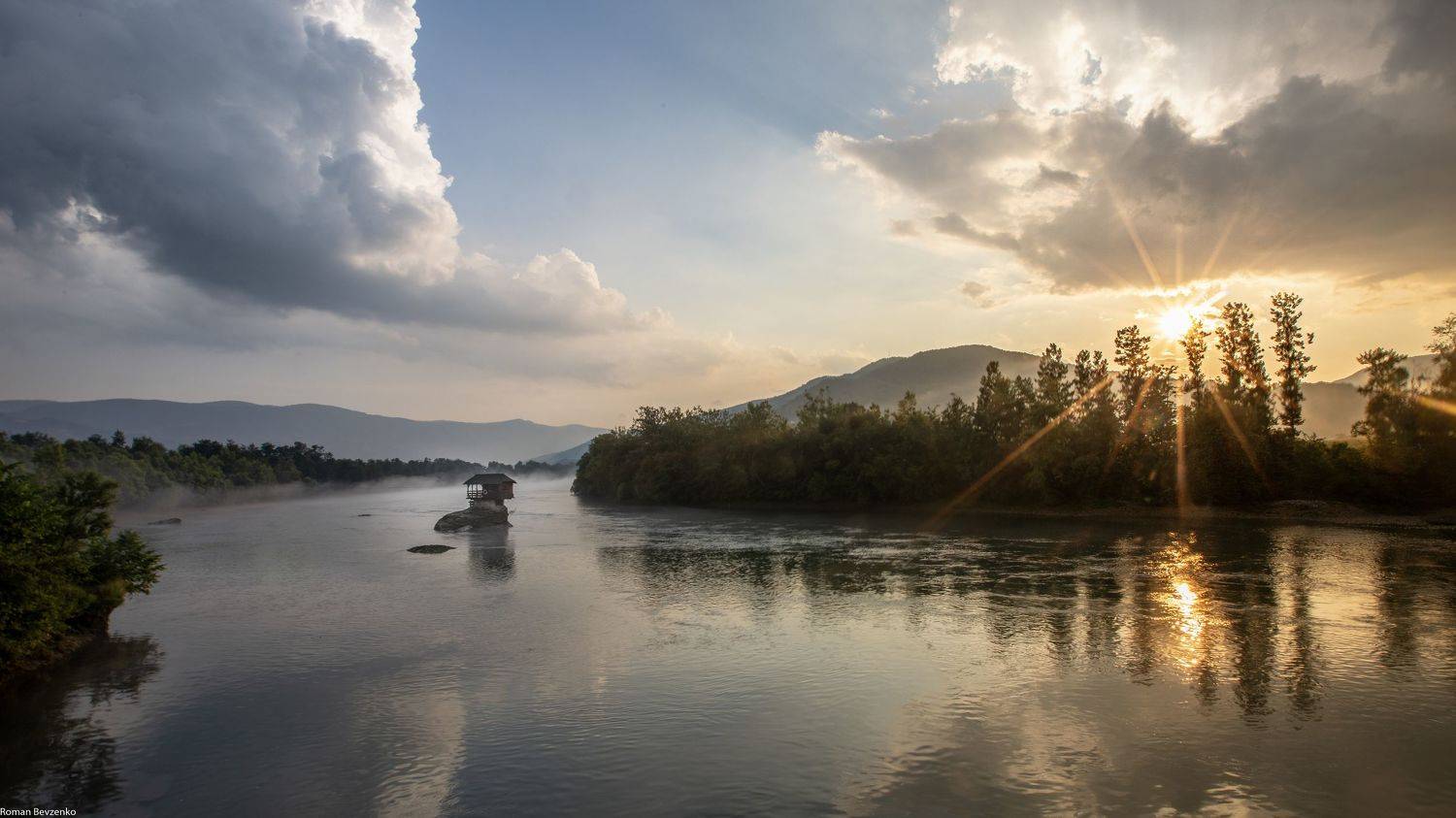 river, sunset, landscape, serbia, drena, Roman Bevzenko