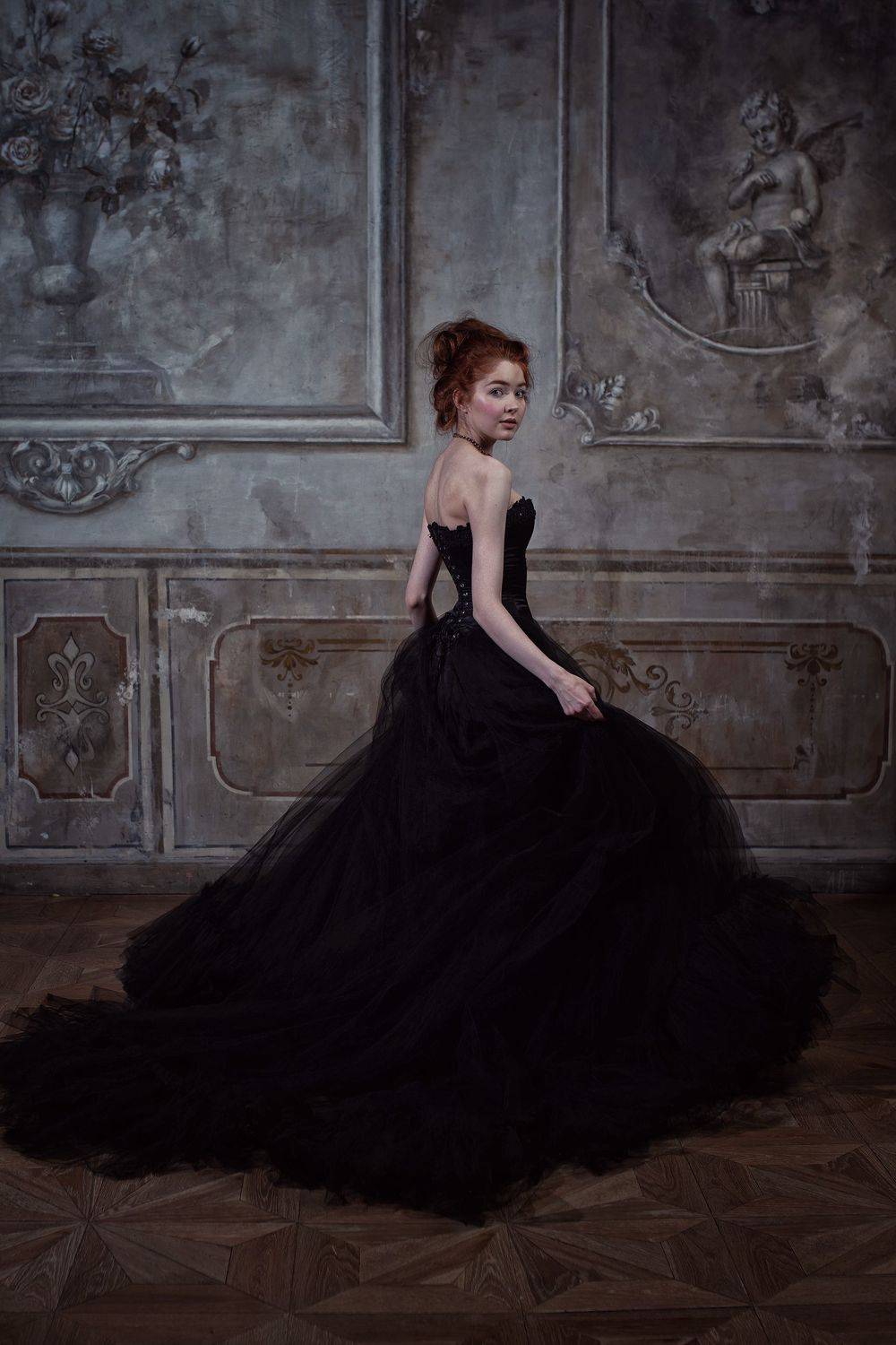 портрет, студия, ренессанс, черный, рыжая, девушка, история, исторический портрет, Янина Ермакова