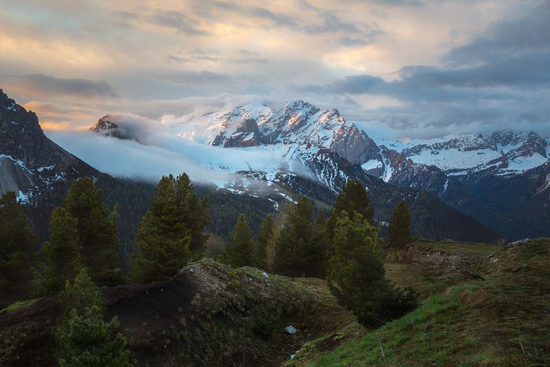 италия, доломиты, горы, облака, восход, природа, landscape, italy, dolomites, golden hour, golden light, sunrise Альпийский пейзаж. фото превью